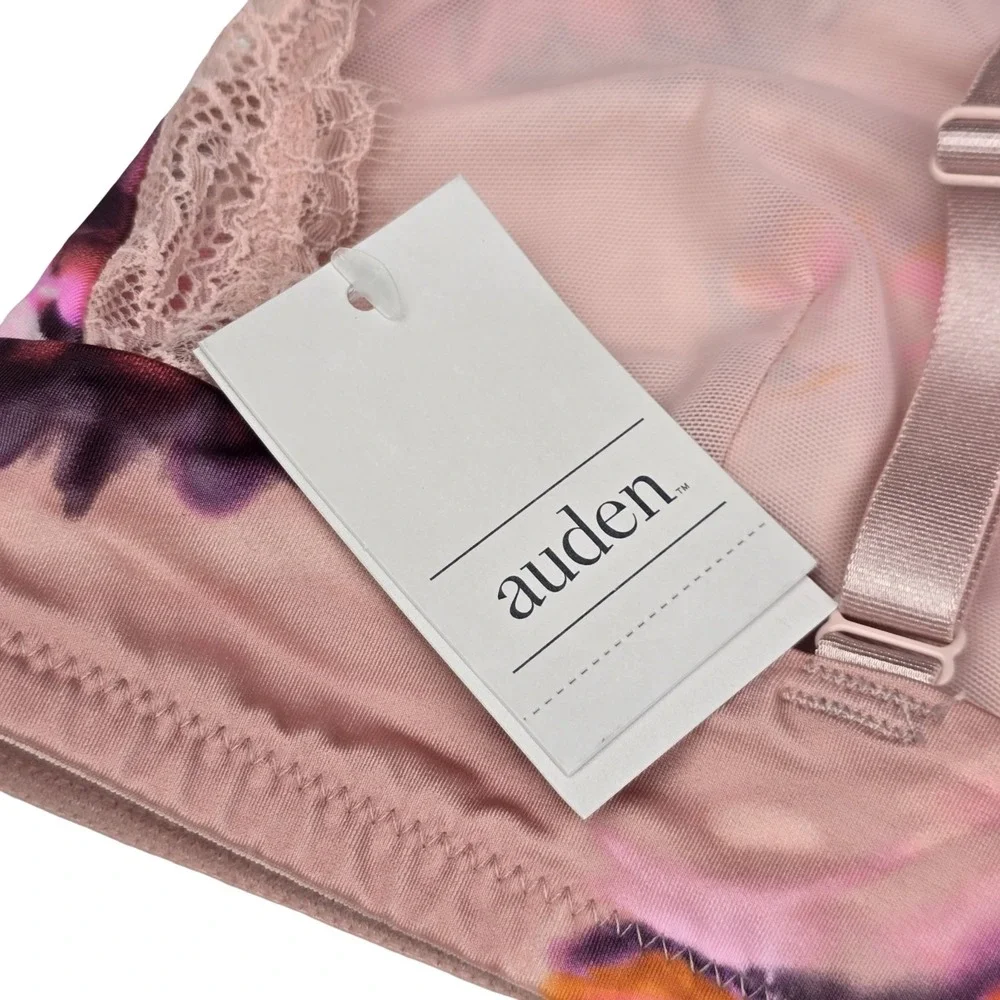 Auden Unlined Bralette M Rose Pink Floral Lace Wireless Bra NWT